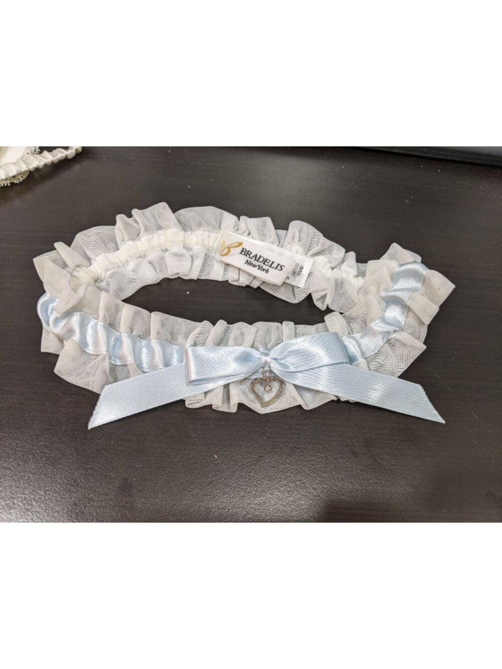 Bradelis Bridal Bow Something Blue Garter Belt- White Lace  Display Model